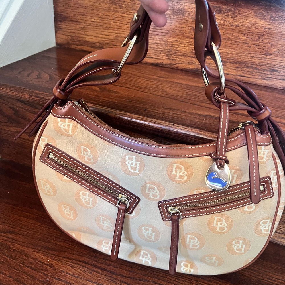 Dooney and Bourke tan fabric leather hobo bag purse